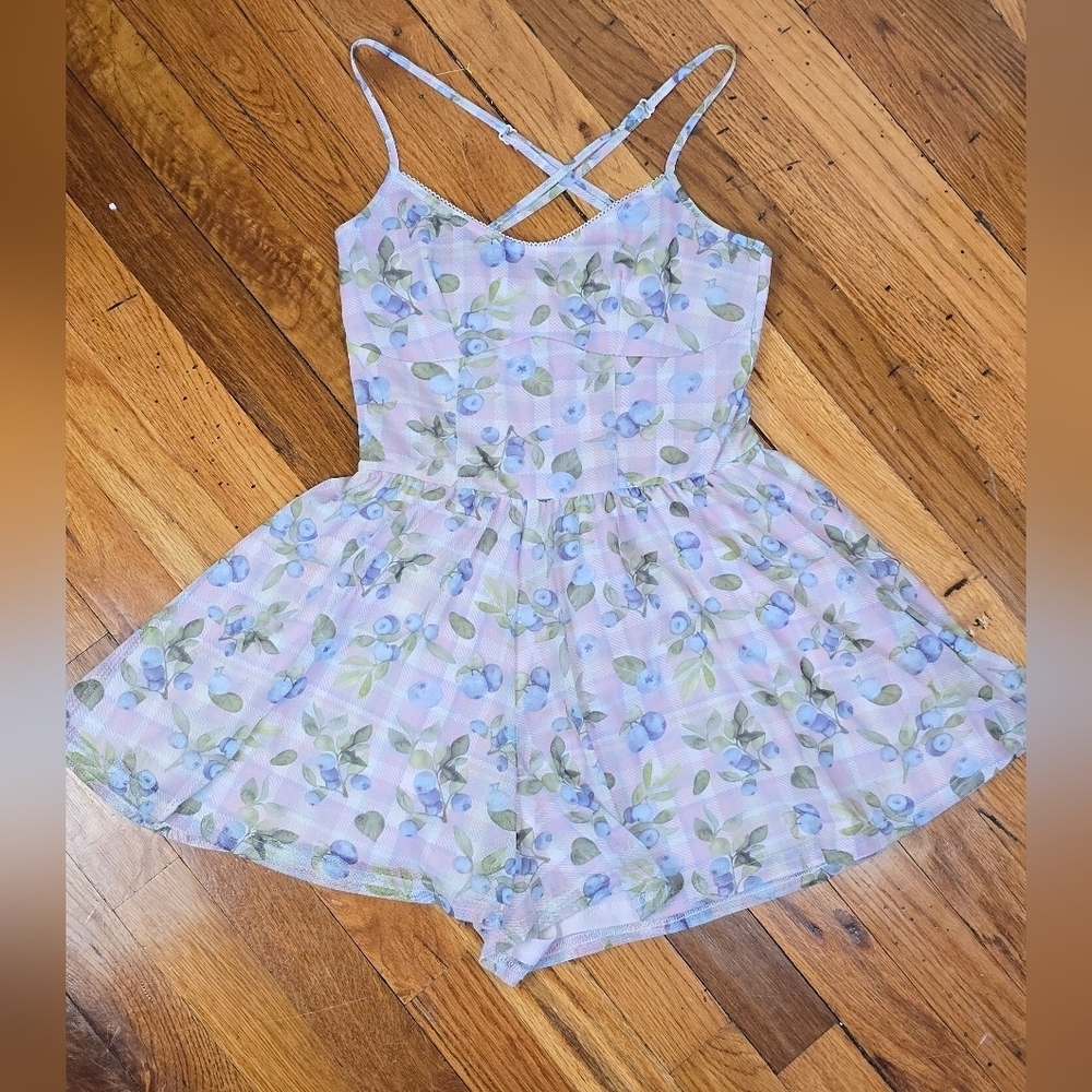 Urban Outfitters Pink and Blue Plaid Blueberry Romper  Small